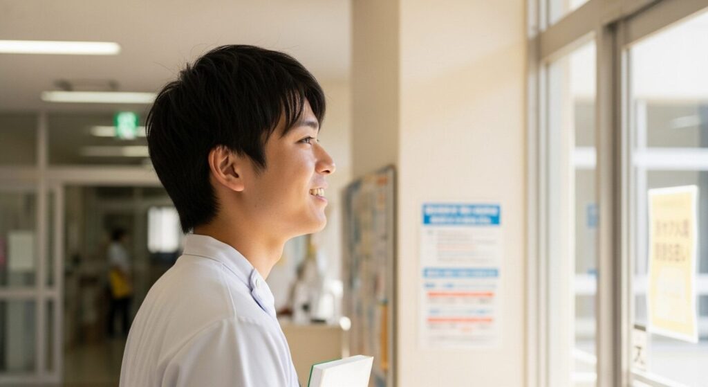 新たな未来を感じている男子看護学生